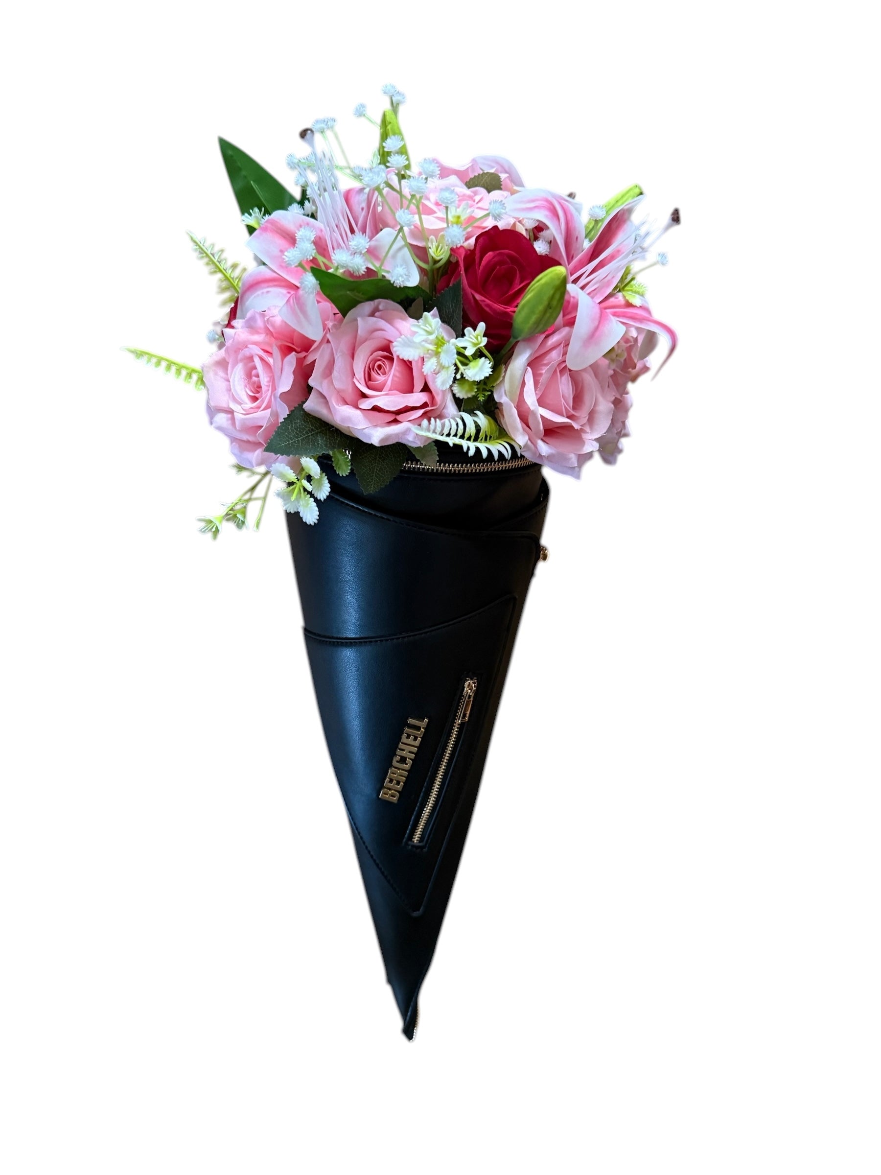 Berchell Bouquet Bag Black (Pink Arrangement)